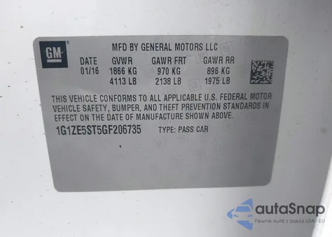 2016 Chevrolet Malibu 1Lt из США, поврежденный, VIN 1G1ZE5ST5GF206735